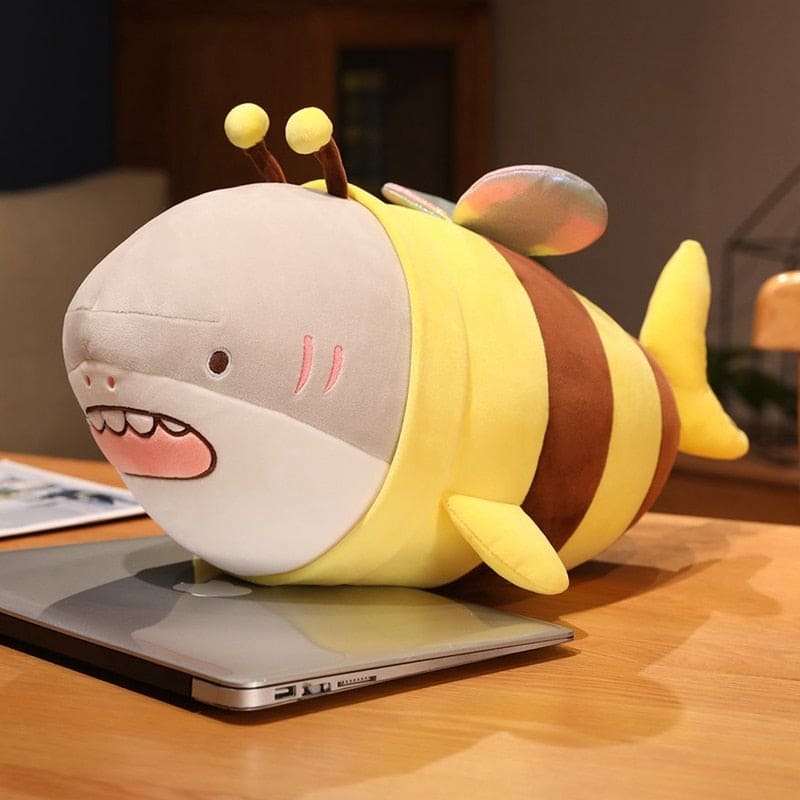 Charming Ocean Friends: Cute Shark & Bee Plush Toy - Soft Stuffed Doll & Interesting Throw Pillow Cushion for Endless Fun and Comfort!Birthday Xmas Gift for Friends