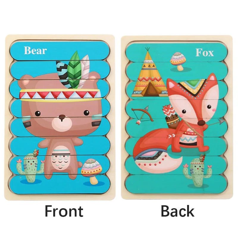 🧩 Wonder Woodies™: Cartoon Animal Double-sided Strip Wooden Puzzles 🐾 - The Little Big Store