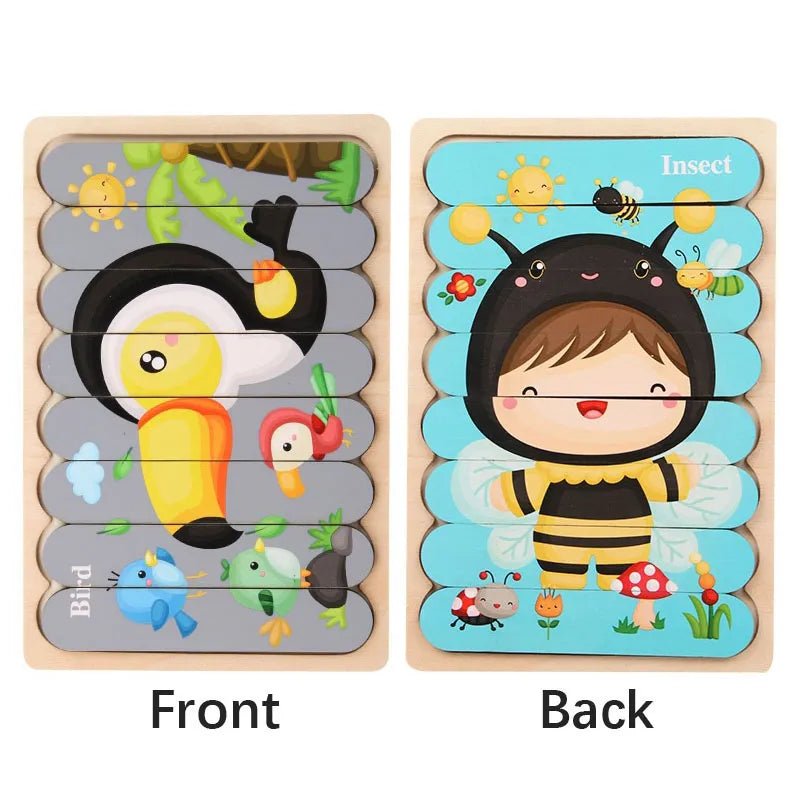 🧩 Wonder Woodies™: Cartoon Animal Double-sided Strip Wooden Puzzles 🐾 - The Little Big Store