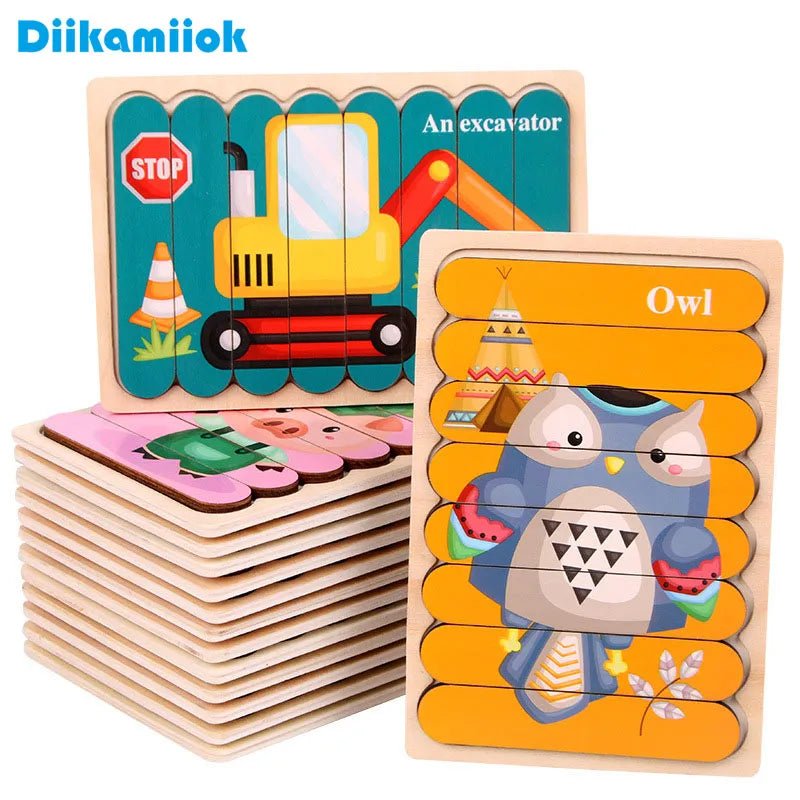 🧩 Wonder Woodies™: Cartoon Animal Double-sided Strip Wooden Puzzles 🐾 - The Little Big Store