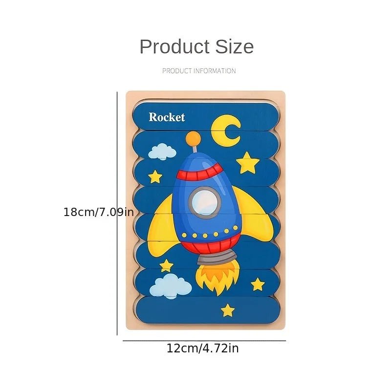 🧩 Wonder Woodies™: Cartoon Animal Double-sided Strip Wooden Puzzles 🐾 - The Little Big Store