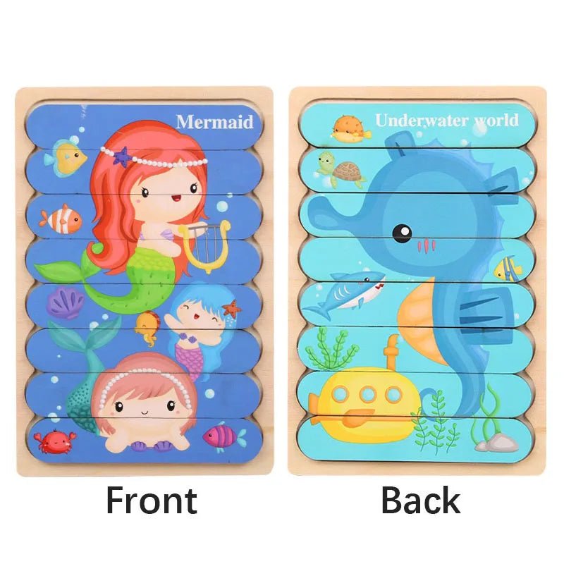 🧩 Wonder Woodies™: Cartoon Animal Double-sided Strip Wooden Puzzles 🐾 - The Little Big Store