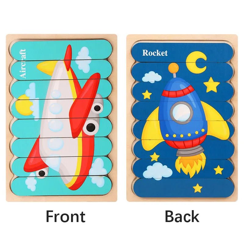 🧩 Wonder Woodies™: Cartoon Animal Double-sided Strip Wooden Puzzles 🐾 - The Little Big Store