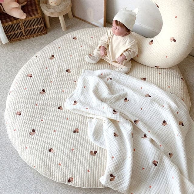 🐻 CuddleBears™: Embroidered Baby Mat for Snuggly Play 🍼