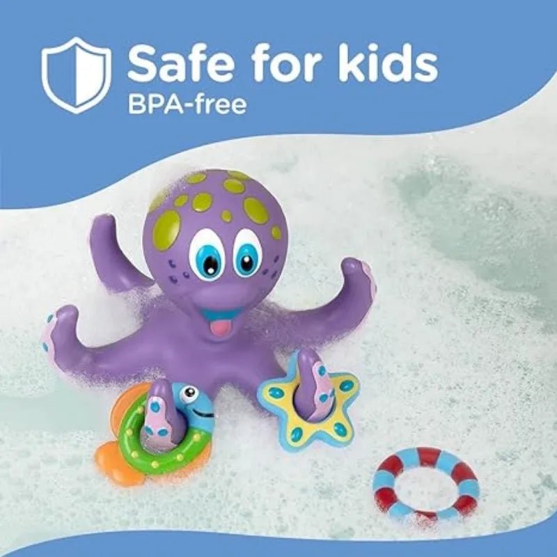 OctoHoops™: Floating Purple Octopus Bath Toy with 3 Hoopla Rings