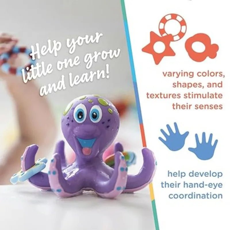 OctoHoops™: Floating Purple Octopus Bath Toy with 3 Hoopla Rings