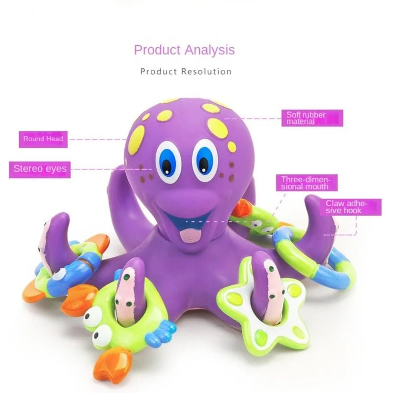 OctoHoops™: Floating Purple Octopus Bath Toy with 3 Hoopla Rings
