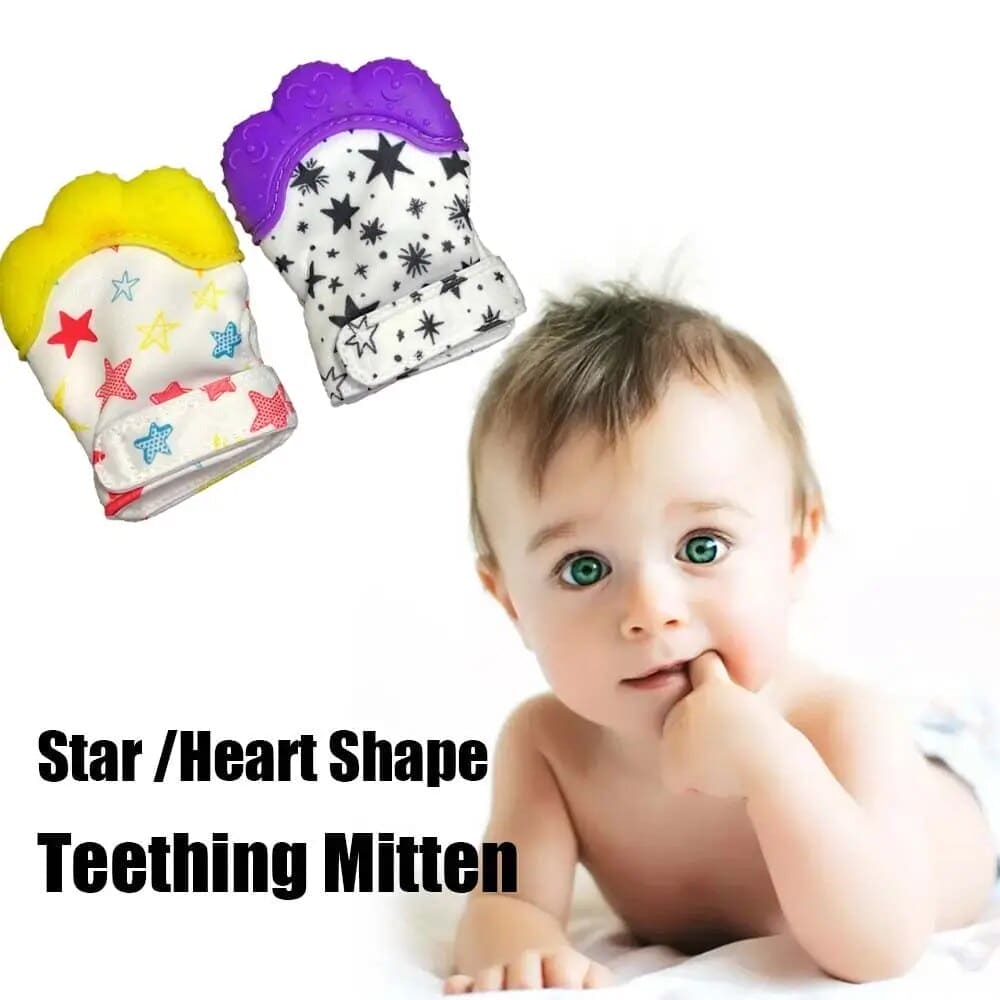 Keep Teething Troubles at Bay with our Heart & Star Print Silicone Teether Mitten! ππΆπ¦· - The Little Big Store