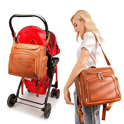 Premium 7-in-1 Diaper Bag: Solid PU Leather Maternity Backpack with Large Capacity, Travel-Ready Features, and Changing Pad