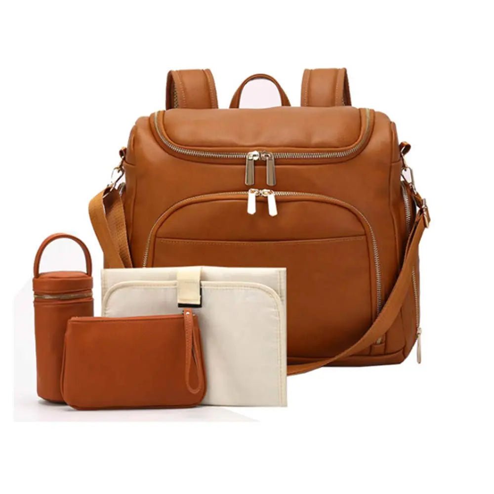 Premium 7-in-1 Diaper Bag: Solid PU Leather Maternity Backpack with Large Capacity, Travel-Ready Features, and Changing Pad