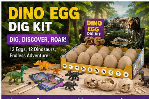 Dinosaur Excavation Kit with 12 Surprise Eggs | STEM Fossil Dig Toy for Kids