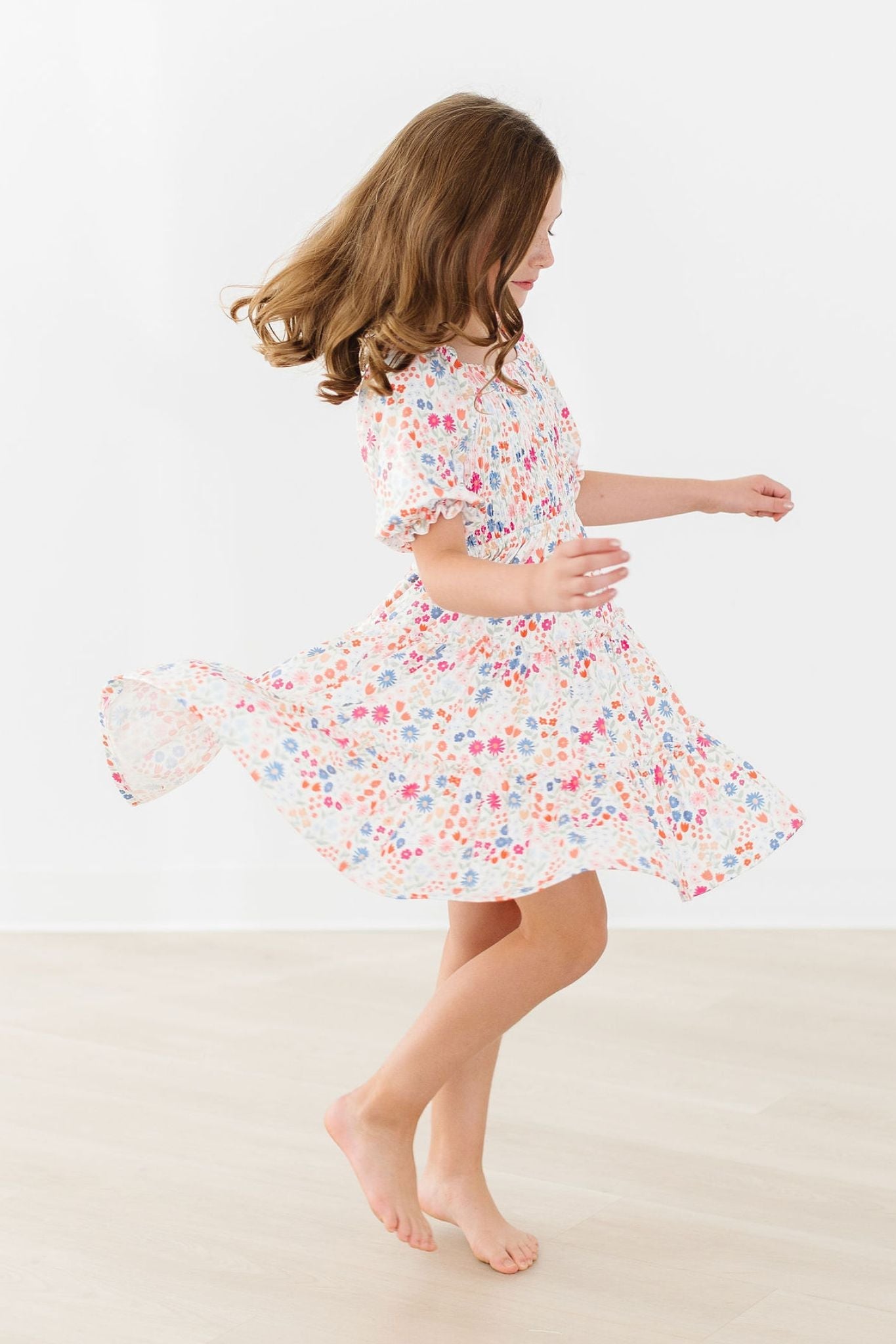 🌿 MeadowMagic Smocked Ruffle Dress ✨ – Whimsical Floral Charm for Little Girls