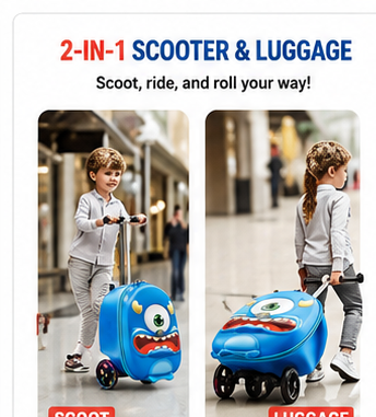 Kids Scooter Suitcase™ – 20" Ride-On Carry-On with Flashing LED Wheels, 20L