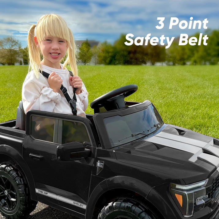Electric Car for Kids, Licensed Ford-Shelby F-150 12V Ride on Truck Toys for Toddlers W/ Remote, 2-Hour Drive Time - Black