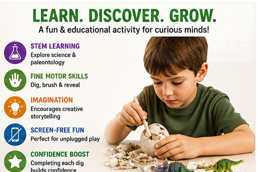 Dinosaur Excavation Kit with 12 Surprise Eggs | STEM Fossil Dig Toy for Kids