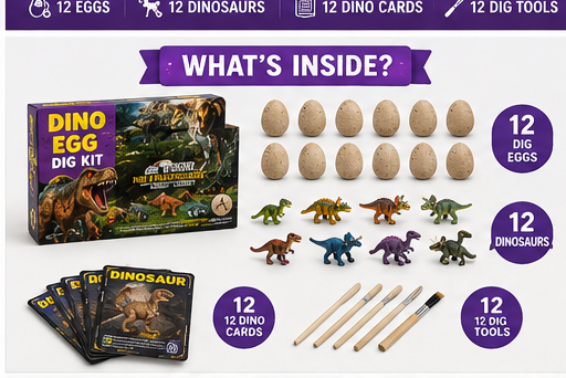 Dinosaur Excavation Kit with 12 Surprise Eggs | STEM Fossil Dig Toy for Kids