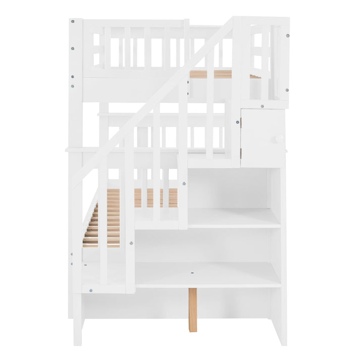 Stairway Twin-Over-Twin Bunk Bed with Storage and Guard Rail for Bedroom, Dorm, White color(OLD SKU :LP000109AAK) - The Little Big Store