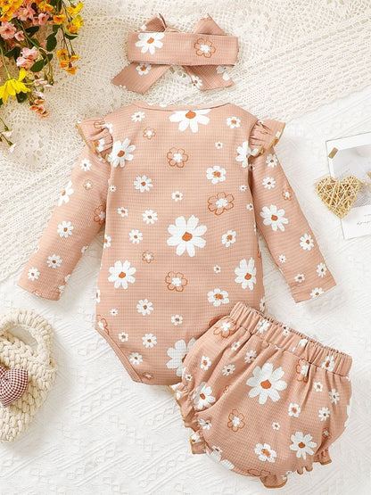 Children's Ruffled Floral Bodysuit and Bloomer, Headband Set - The Little Big Store