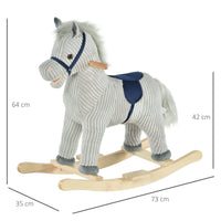 Qaba Kids Rocking Horse for Toddler 3-5, Plush Ride on Horse Wooden Rocker with Realistic Sounds, Gray - The Little Big Store