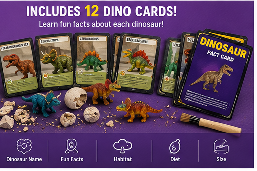 Dinosaur Excavation Kit with 12 Surprise Eggs | STEM Fossil Dig Toy for Kids