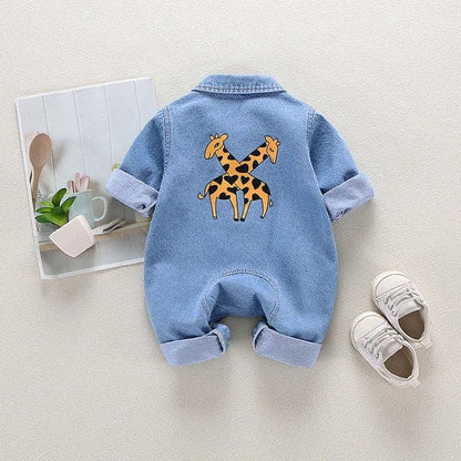 Newborn Denim Romper with Cartoon Design - The Little Big Store