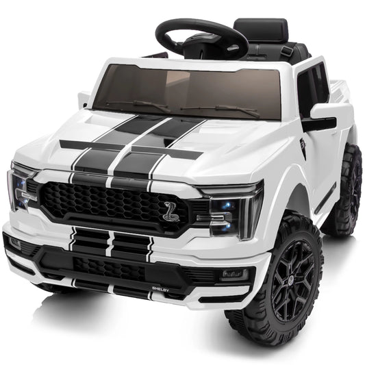 Electric Car for Kids, Licensed Ford-Shelby F-150 12V Ride on Truck Toys for Toddlers W/ Remote, 2-Hour Drive Time - White