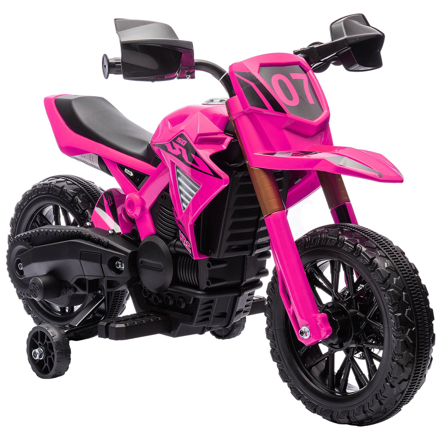 Qaba Kids Motorcycle, 6V Battery Powered Dirt Bike with Training Wheels, Horn & Start Sound, Electric Motorcycle for Kids 3-8 Years, Pink