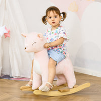Qaba Kids Plush Ride-On Rocking Horse Deer-shaped Plush Toy Rocker with Realistic Sounds for Child 36-72 Months Pink - The Little Big Store