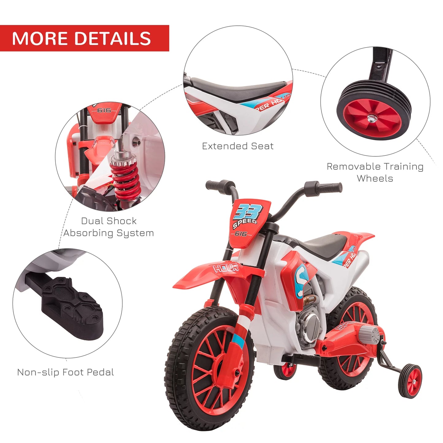 12V Kids Motorcycle Dirt Bike Electric Ride-On Toy off Road, Red