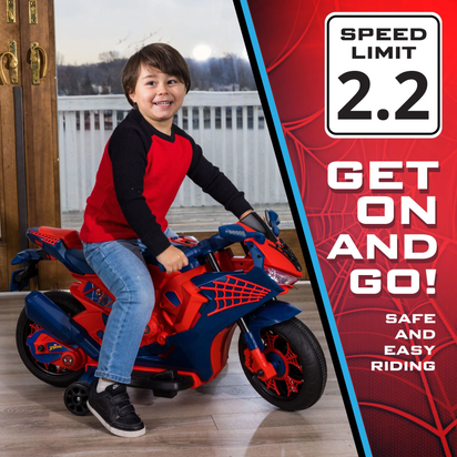 6V Spiderman Motorcycle, Battery Ride on Toy, for Kids, Ages 3+