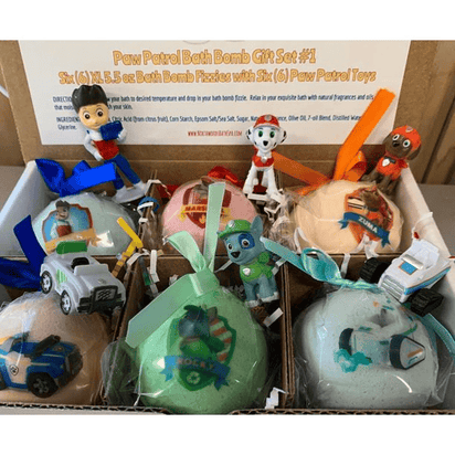 12 XL Bath Bomb Fizzies with surprise Paws Patrol figure inside, handmade, natural ingredients, fruity, kid-friendly scents - The Little Big Store