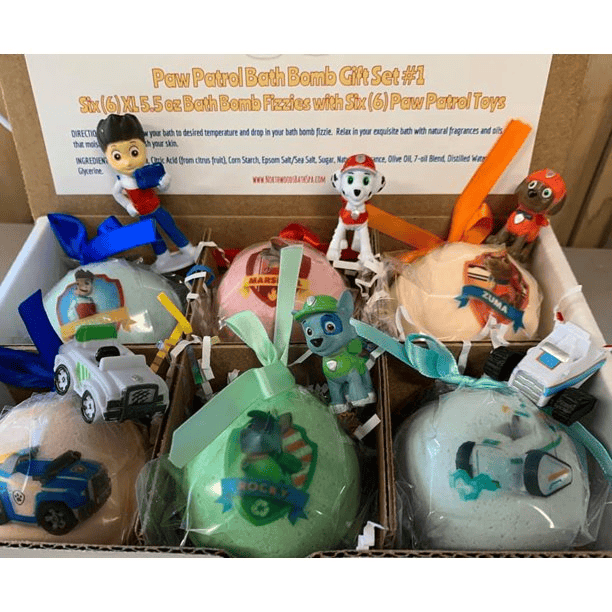 12 XL Bath Bomb Fizzies with surprise Paws Patrol figure inside, handmade, natural ingredients, fruity, kid-friendly scents - The Little Big Store