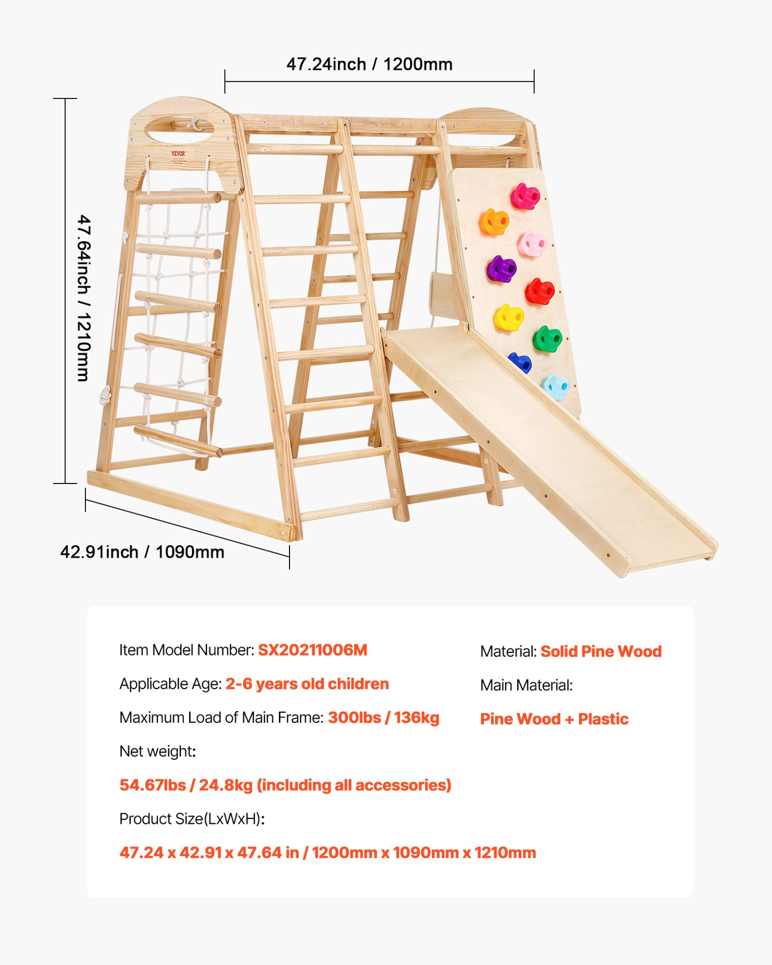 7-in-1 Indoor Jungle Gym for Kids – Wooden Toddler Climbing Playground Set