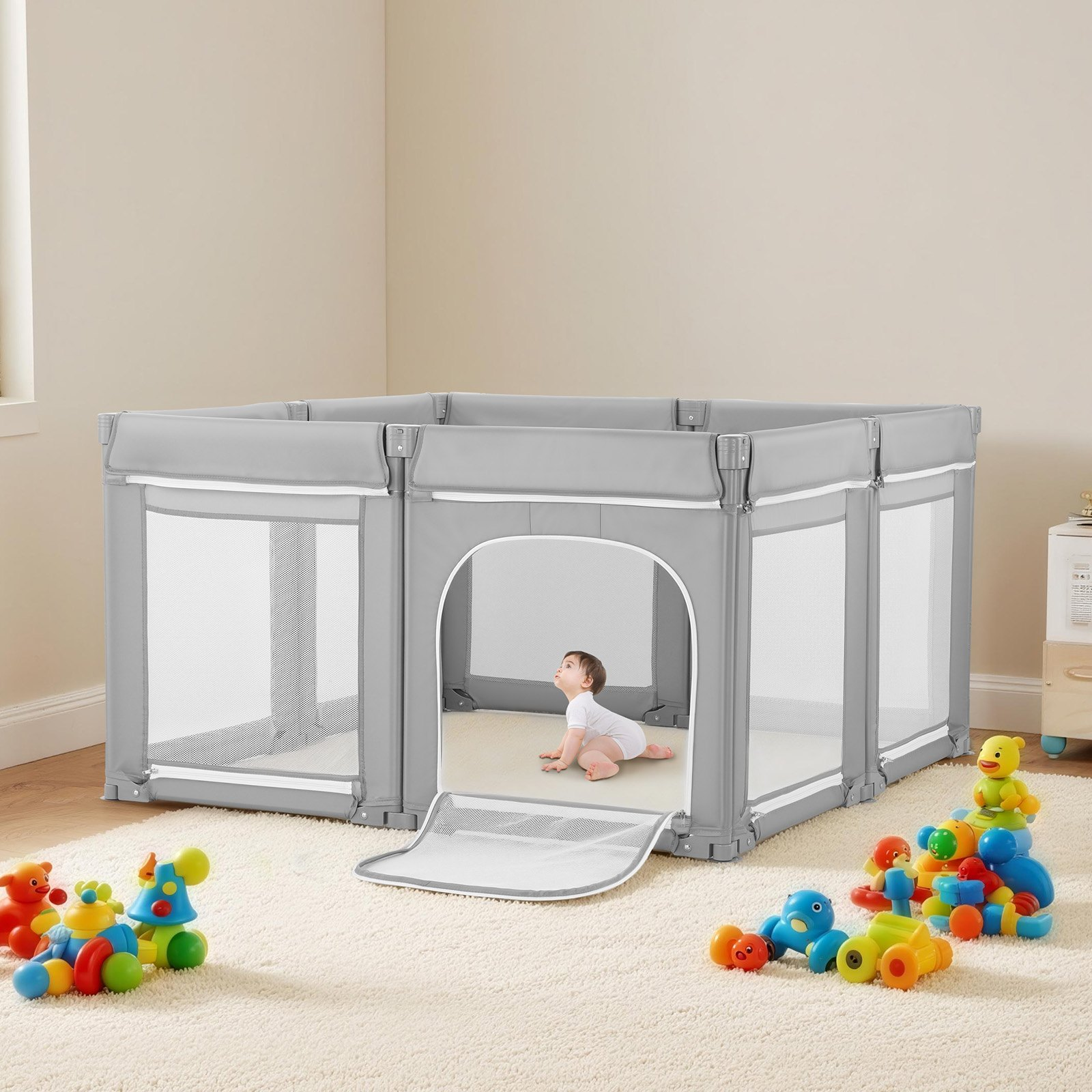Extra Large Baby Playpen 78.7" x 70.1" - Foldable Kids Play Yard Fence with Zippered Door & Breathable Mesh, Indoor/Outdoor Safety Activity Center