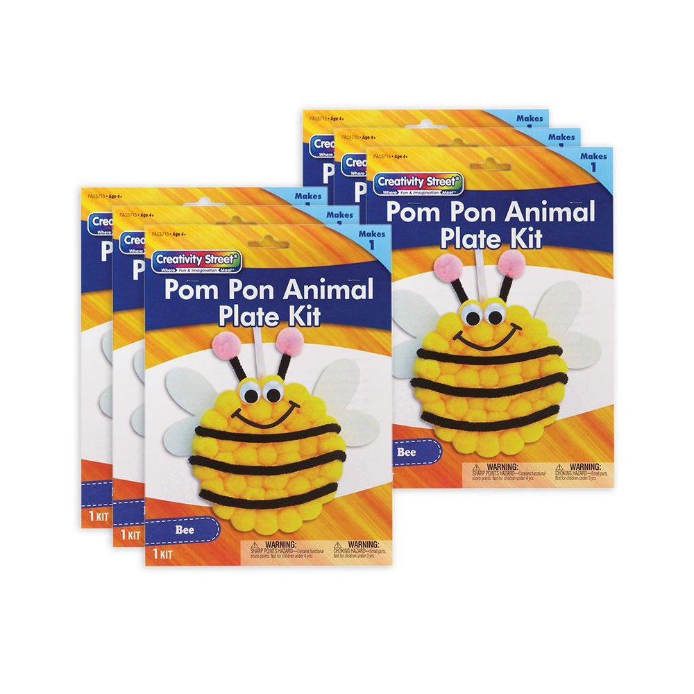 Bee Pom Pom Animal Plate Craft Kits for Kids – Pack of 6