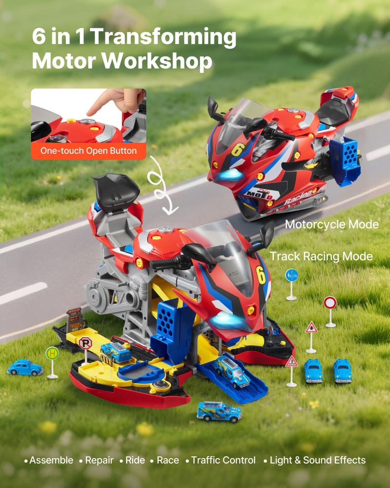 MotoMaster™ Deluxe 25-Piece Motorcycle Engine Workshop – Interactive Mechanic Repair Playset with Lights, Sounds & Removable Parts for Kids Ages 3+