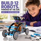 Child building a 12-in-1 solar-powered STEM robot kit for ages 8 to 13