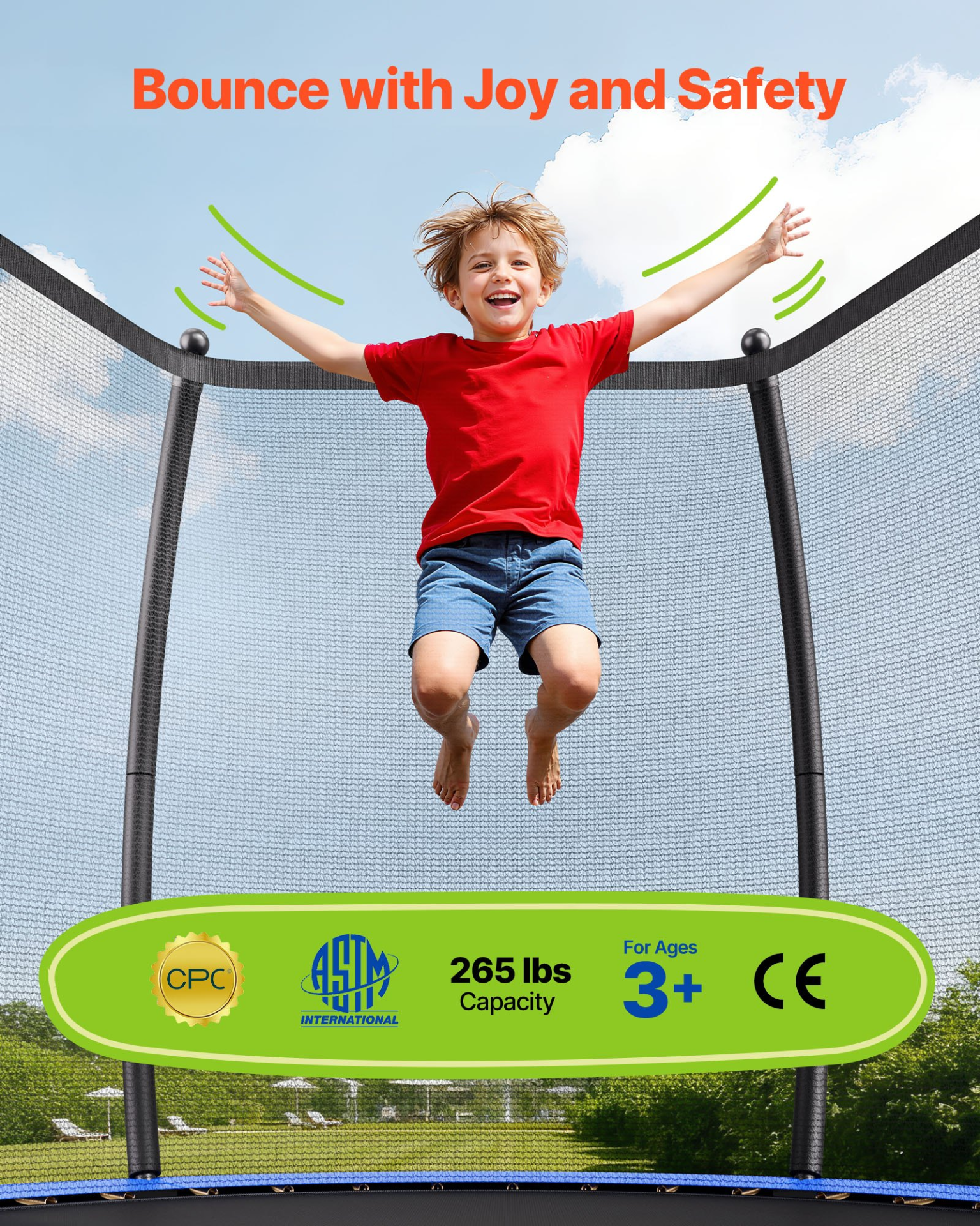 8FT Outdoor Trampoline with Safety Enclosure | Heavy-Duty Backyard Trampoline for Kids & Adults