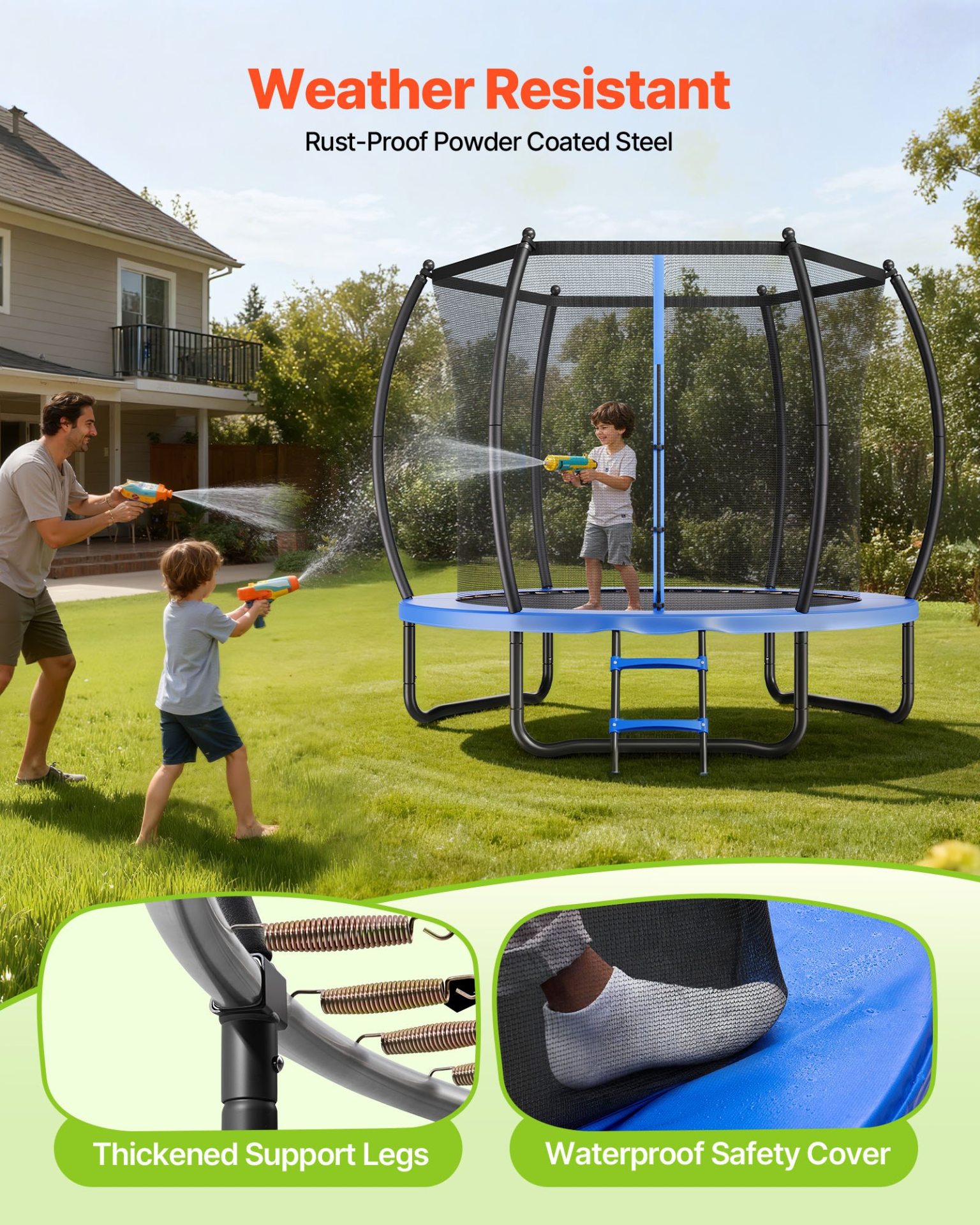 8FT Outdoor Trampoline with Safety Enclosure | Heavy-Duty Backyard Trampoline for Kids & Adults