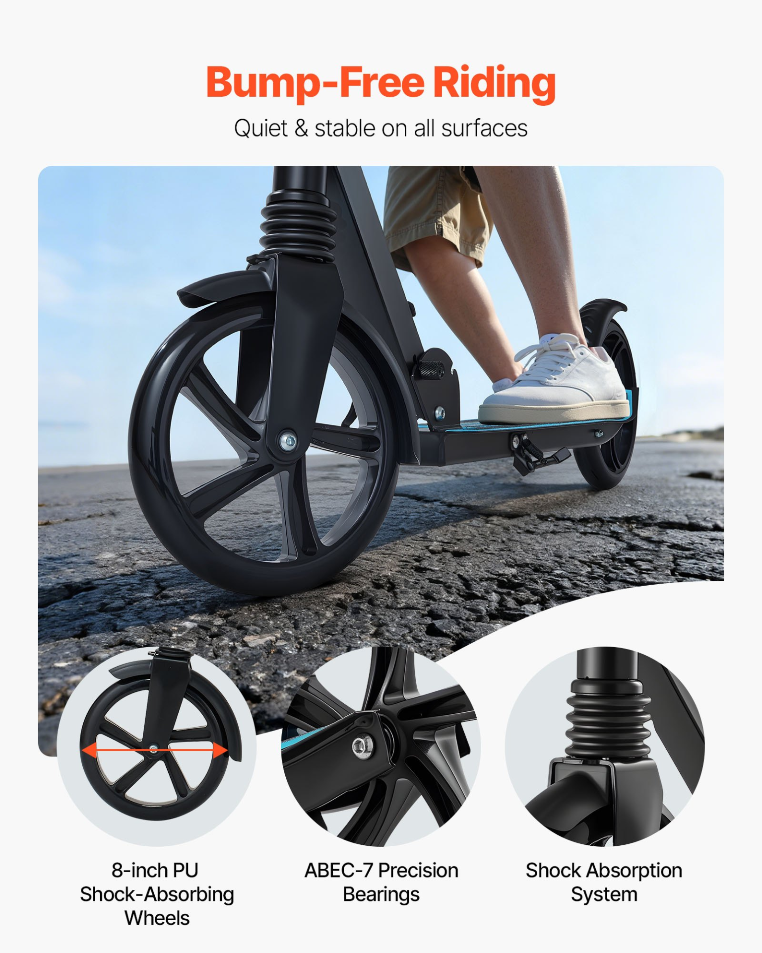 Kick Scooter for Kids, Teens & Adults – Adjustable Foldable 2-Wheel Scooter (Black + Blue)