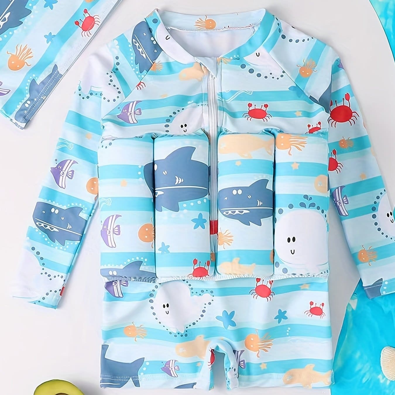 SplashSafe Kids' Buoyancy Swimsuit: Cartoon Print One-Piece Swimwear with Floating Rash Guards - The Little Big Store