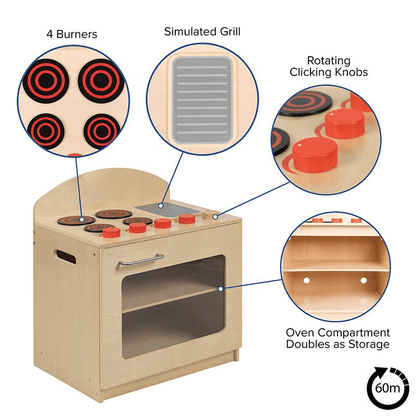 Children's Wooden Kitchen Stove for or Home Use - Safe, Kid Friendly Design