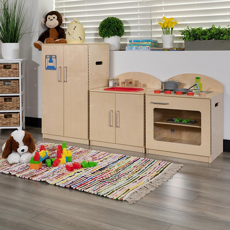 Wooden Kids Kitchen Play Set – 3 in 1 Pretend Play Stove Sink & Refrigerator