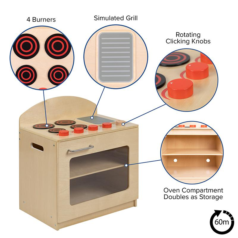Wooden Kids Kitchen Play Set – 3 in 1 Pretend Play Stove Sink & Refrigerator