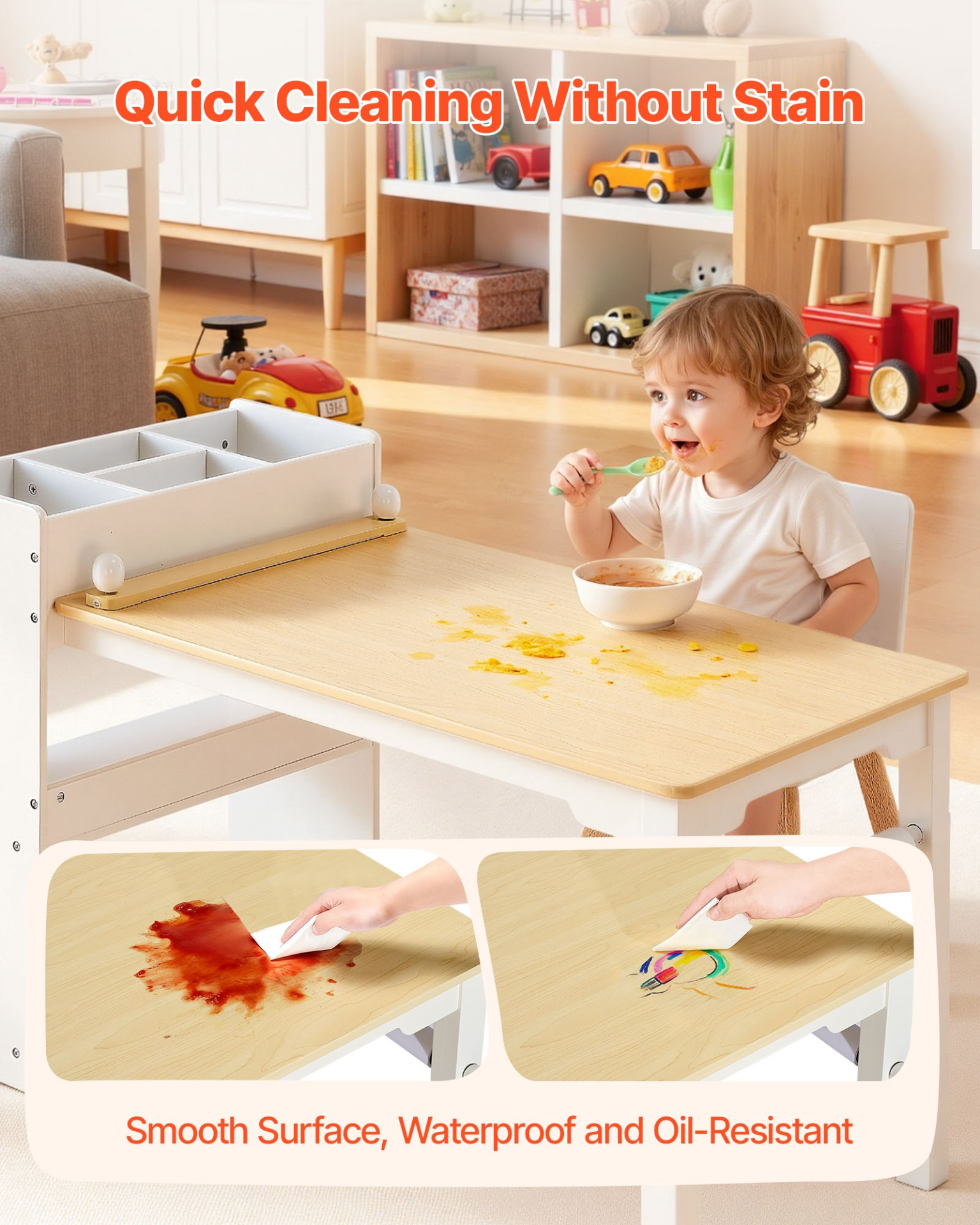 Kids Art Table and Chair Set with Storage Cabinet – Wooden Activity Desk for Learning & Creativity (White)