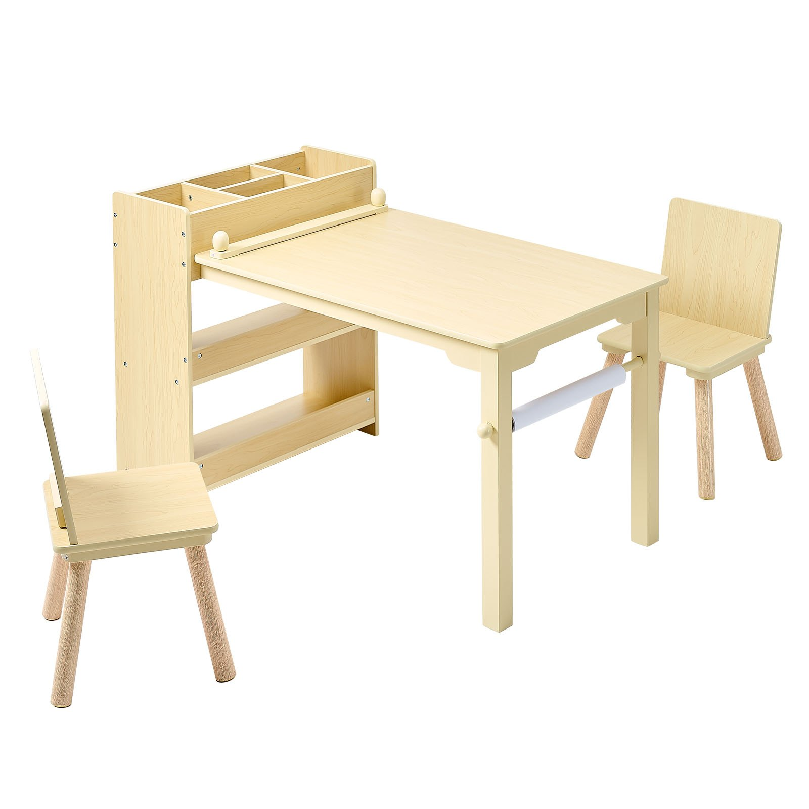 Kids Art Table and Chair Set with Storage Cabinet – Wooden Activity Desk for Learning & Drawing