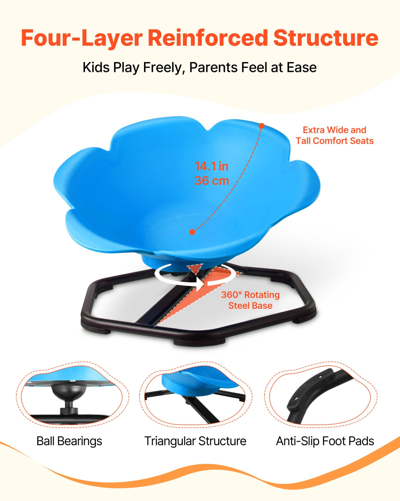 Kids Sensory Swivel Chair – 360° Rotating Roller Seat for Active Play (Blue)