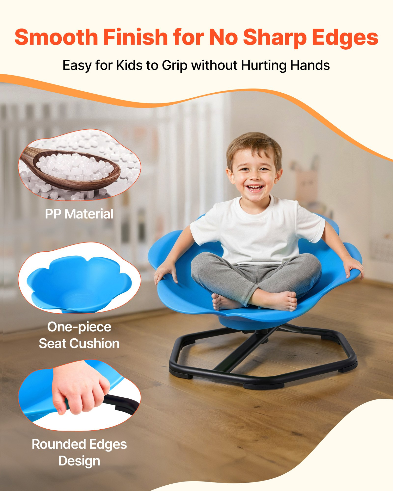 Kids Sensory Swivel Chair – 360° Rotating Roller Seat for Active Play (Blue)