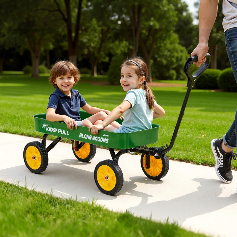 Kids Pull-Along Wagon Cart – 39 Inch All-Terrain Utility Wagon (Green)