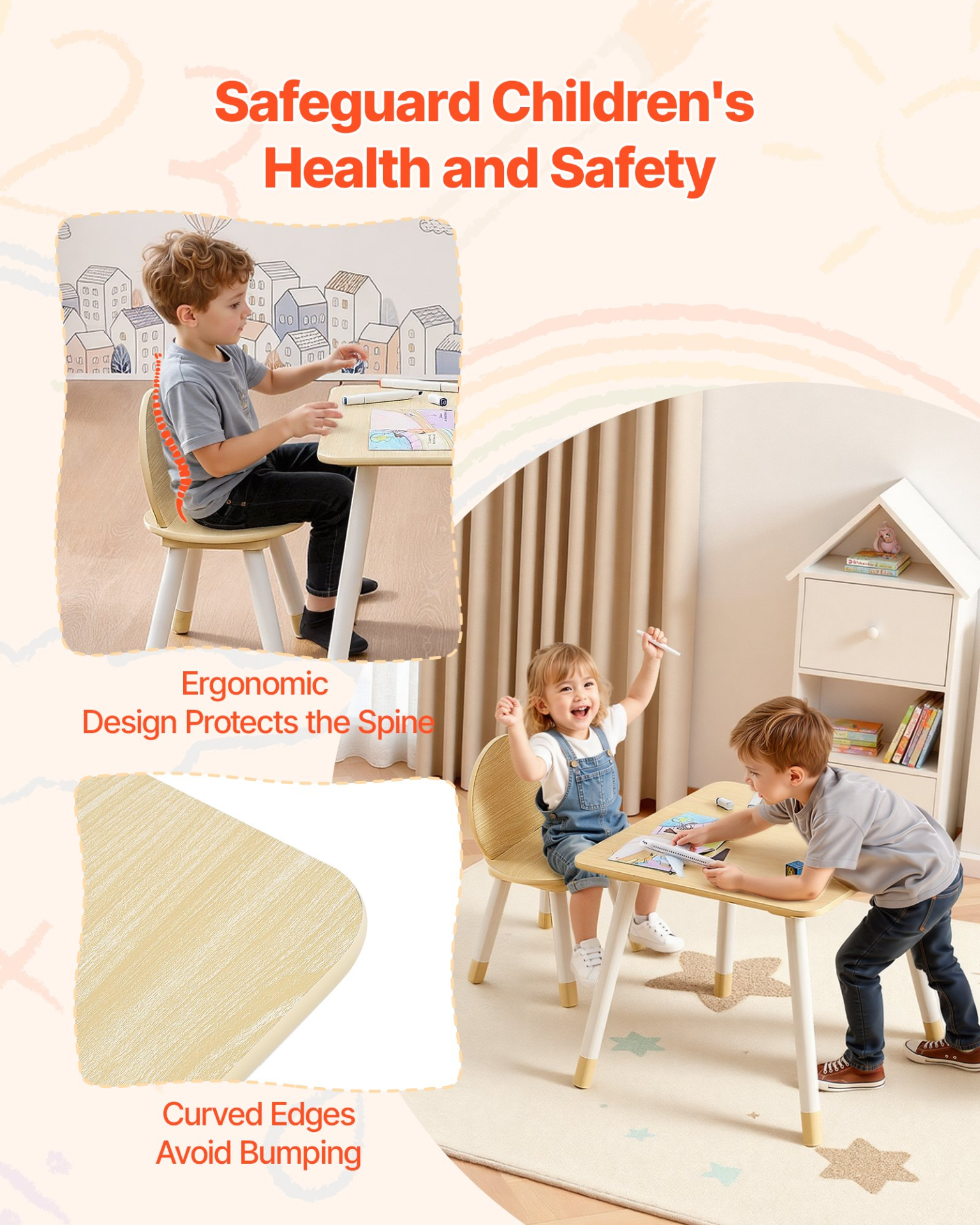 Kids Table and 2 Chairs Set – Wooden Activity Desk for Learning, Drawing & Play